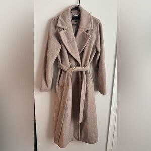 Bernardo Taupe Wool Blend Wrap Coat | Belted Long Minimalist Camel Coat Size L